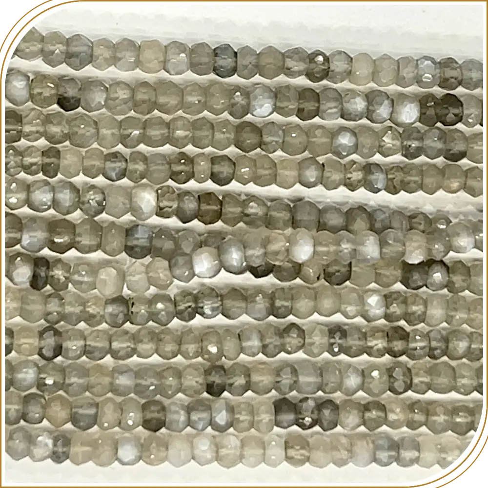 AAA Natural Gray Moonstone Loose Gemstone Faceted Rondelle Beads – Subtle 4mm Beads with a Soft Glow – 14 Inches Strand