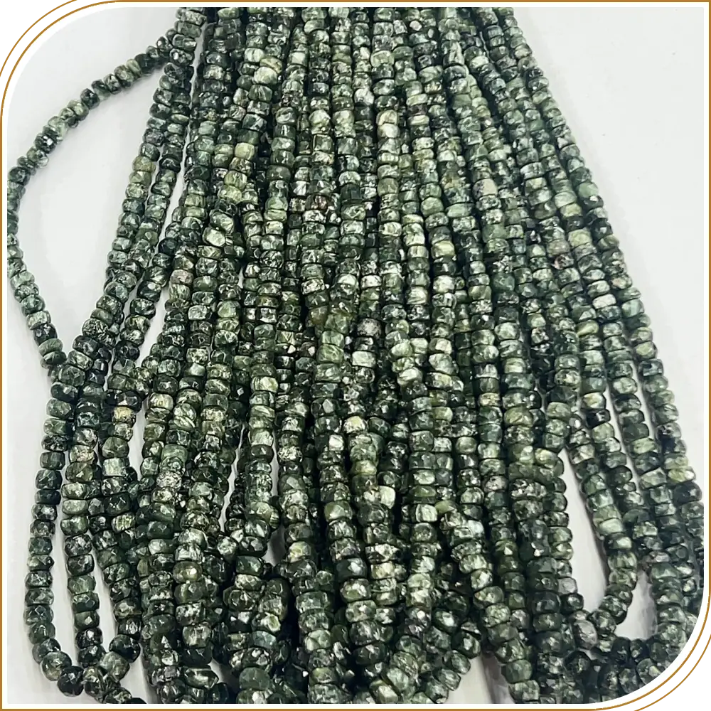 AAA Natural Green Seraphinite Loose Gemstone Faceted Rondelle Beads Size 4-6mm 14 Inches Strand, A Beautiful Green Gemstone With Unique Feather-like Patterns