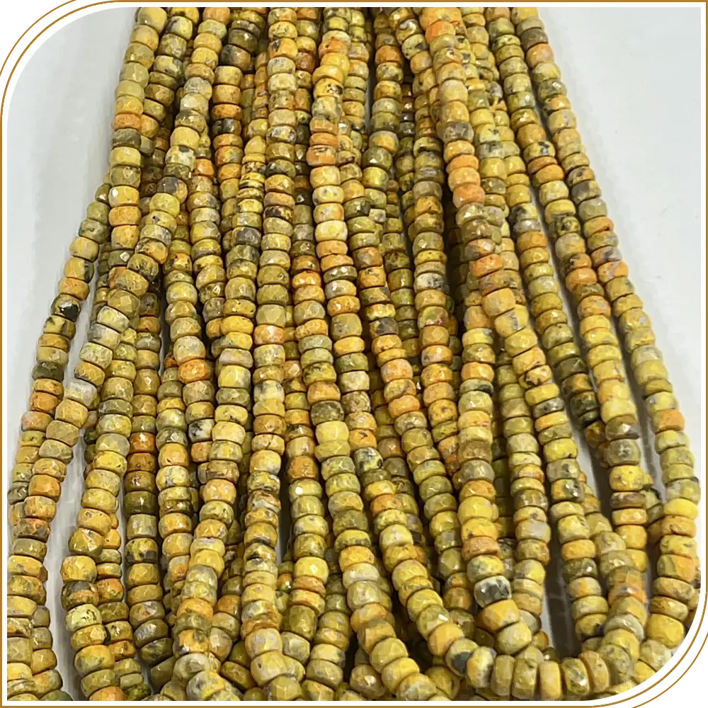 AAA Natural Bumble Bee Jasper Loose Gemstone Faceted Rondelle Beads Size 6-7mm 14 Inches Strand, Unique Yellow And Black Patterned Stones That Stand Out