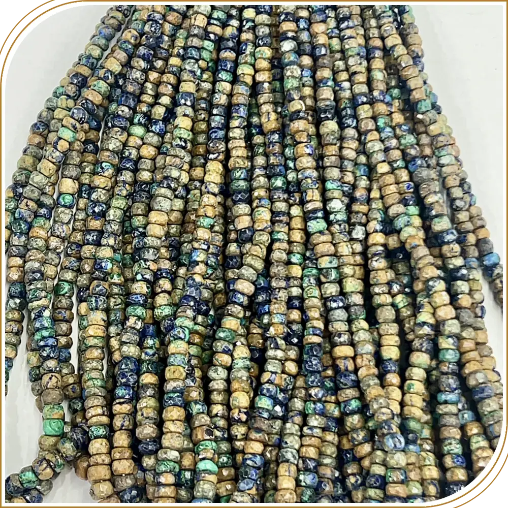 AAA Natural Blue Azurite Malachite Loose Gemstone Faceted Rondelle Beads Size 4-6mm 14 Inches Strand, Gorgeous Stones With A Unique Color Combination