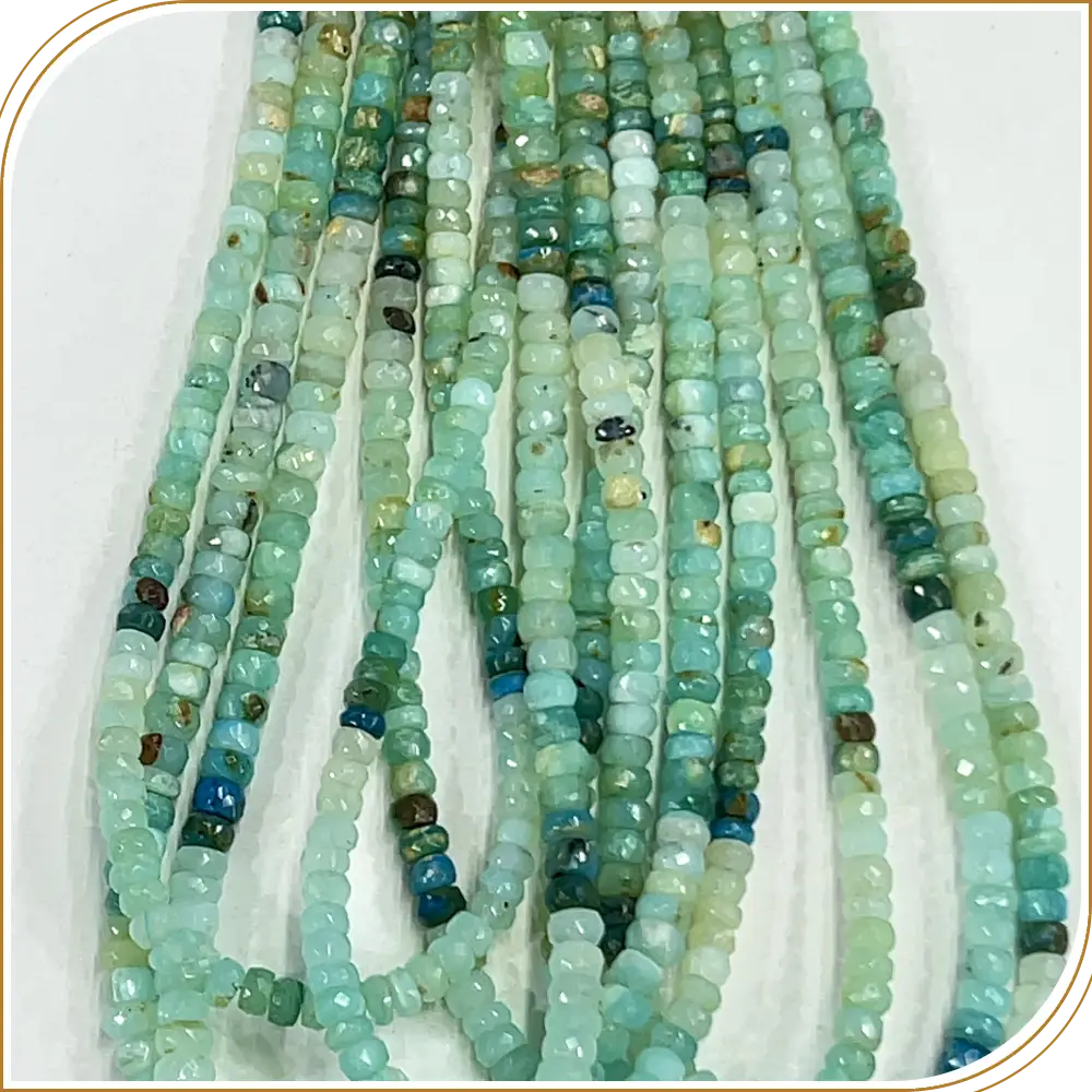 AAA Natural Peruvian Blue Opal Loose Gemstone Faceted Rondelle Beads Size 5-6mm 14 Inches Strand, Soft Blue Stones That Add A Calm, Gentle Vibe