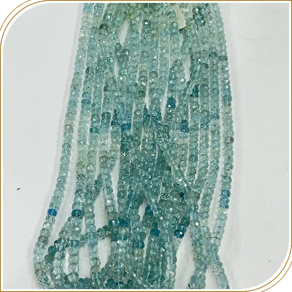 AAA Natural Blue Aquamarine Loose Gemstone Faceted Rondelle Beads Size 5mm 14 Inches Strand, Light Blue Stones With A Refreshing, Breezy Aesthetic