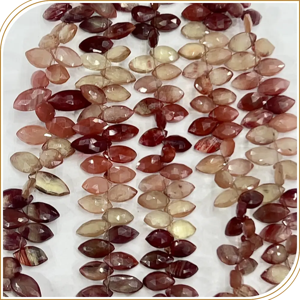 AAA Natural Red Andesine Loose Gemstone Faceted Marquoise Shape Beads Size 7x13mm to 7x15mm 8 Inches Strand, Beautifully Cut Stones With A Unique Shape