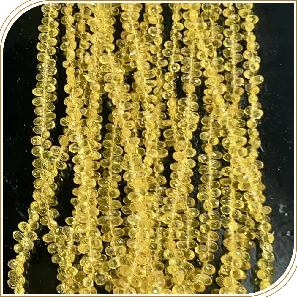 AAA Natural Yellow Sapphire Loose Gemstone Faceted Briolette Teardrops Beads Size 3.5mm 14 Inches Strand, A Luxurious Yellow Stone With Stunning Sparkle