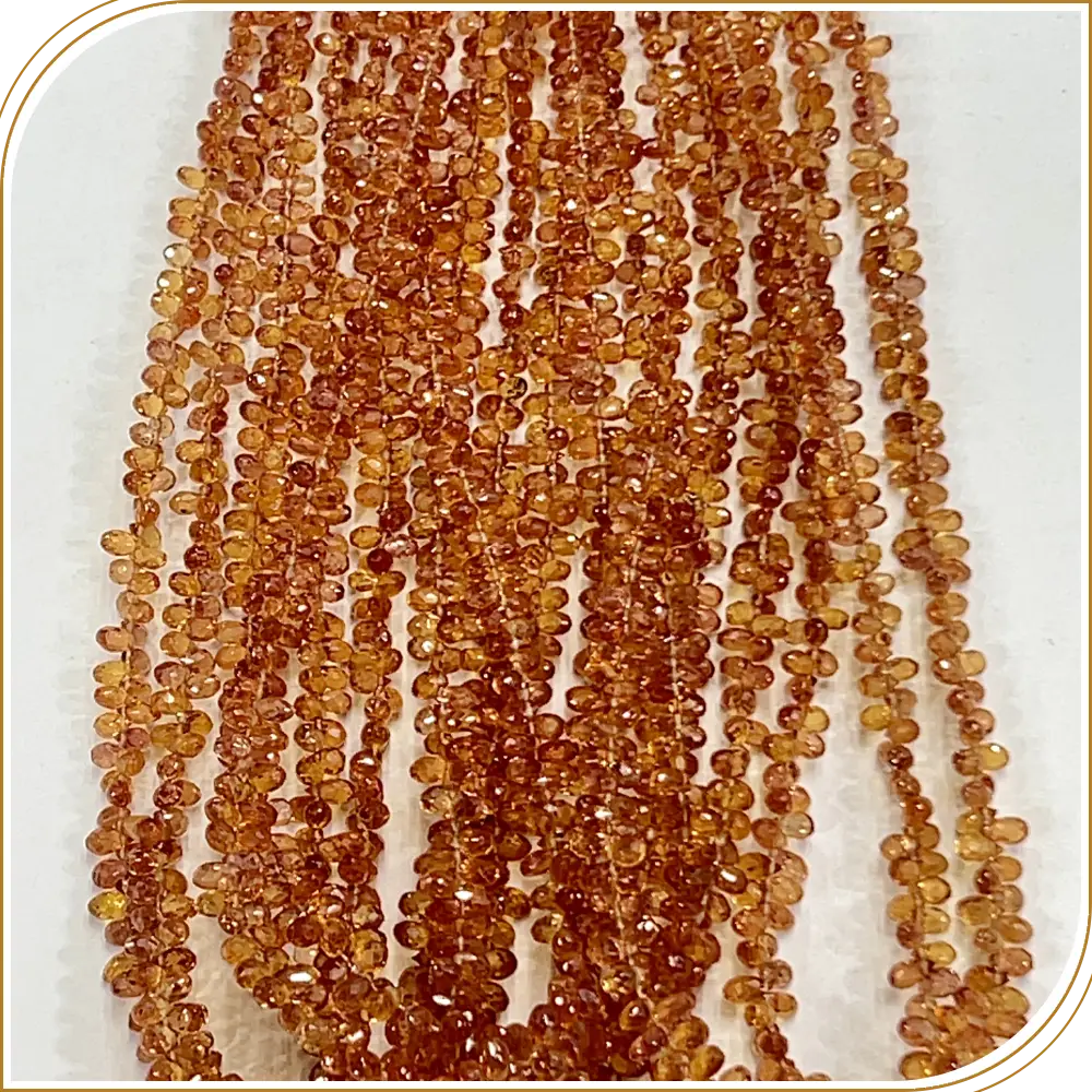 AAA Natural Dark Orange Sapphire Loose Gemstone Faceted Briolette Teardrops Beads Size 3.5mm 14 Inches Strand, Bold Orange Stones That Exude Warmth And Luxury