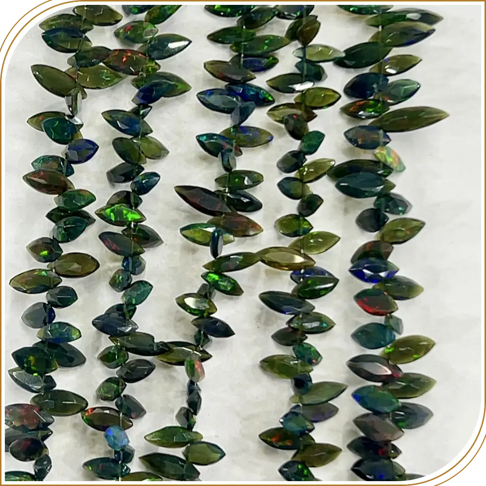 AAA Natural Black Ethiopian Opal Loose Gemstone Faceted Marquoise Shape Beads Size 4x8mm -4x12mm 8 Inches Strand, A Bold And Unique Shape With Striking Colors