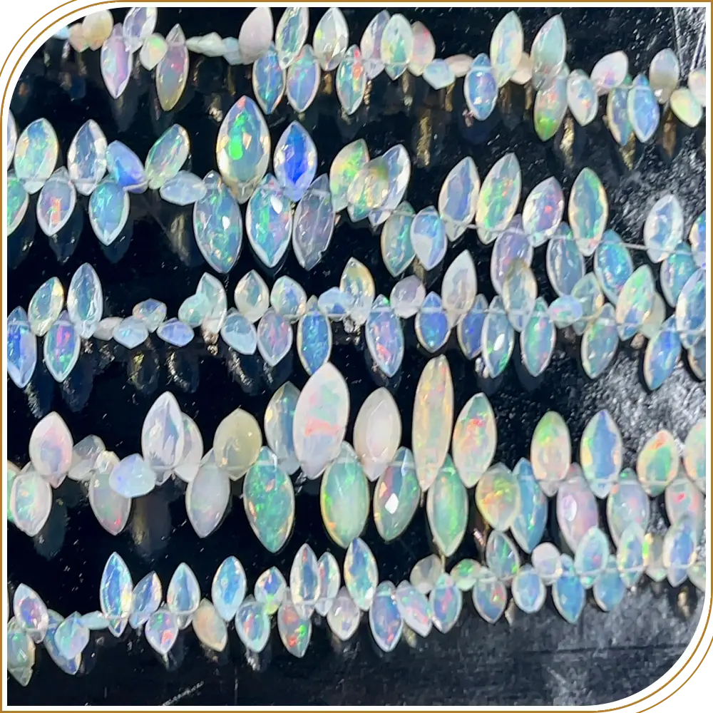 AAA Natural White Ethiopian Opal Loose Gemstone Faceted Marquoise Shape Cut Stone Beads Size 4x8mm to 7x17mm Approx. 8 Inches Strand, A Bold, Unique Shape With Stunning Faceting