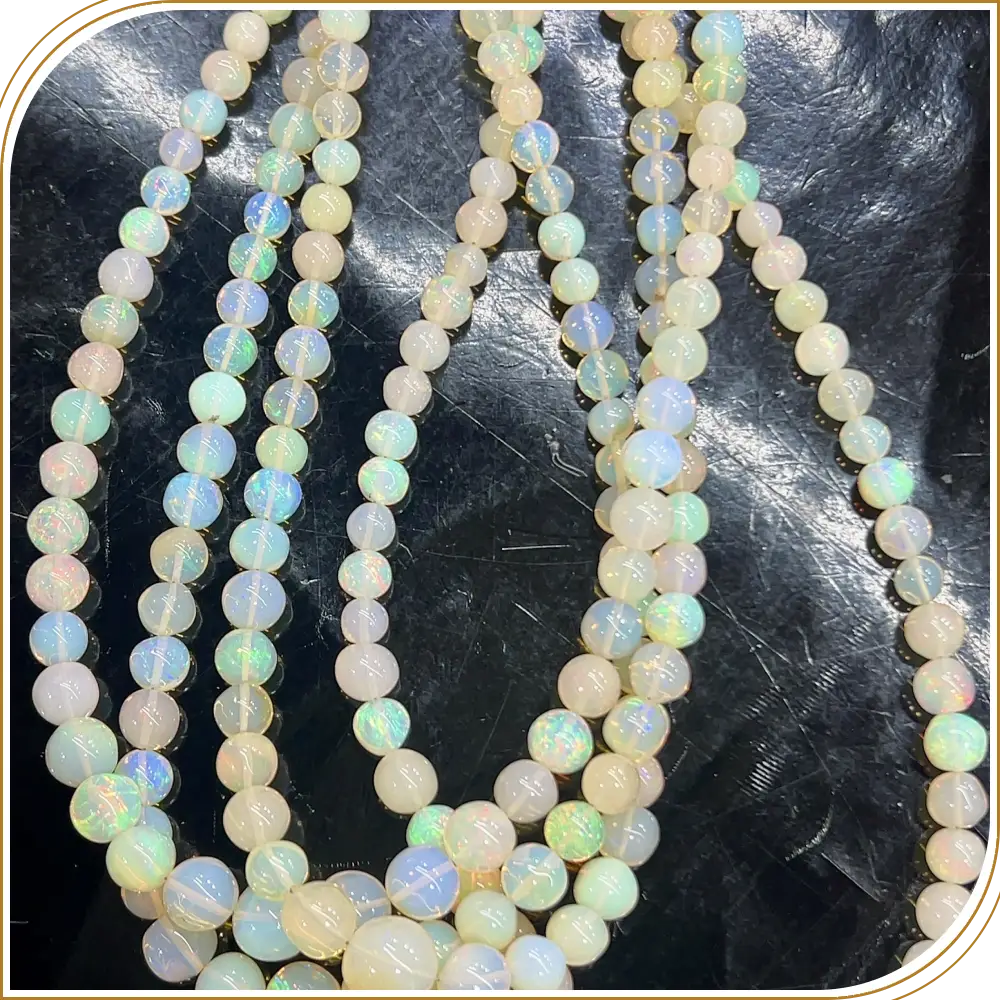 AAA Natural White Ethiopian Opal Loose Gemstone Round Ball Shape Beads Size 5-9mm Approx. 14 Inches Strand, A Timeless Design With Radiant White Opal