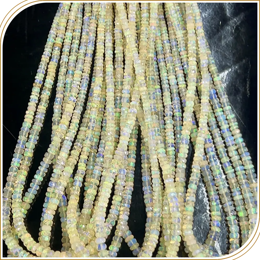 AAA Natural White Ethiopian Opal Loose Gemstone Faceted Rondelle Shape Beads Size 4-5mm Approx. 14 Inches Strand, Subtle And Sparkling Rondelle Beads In White Opal