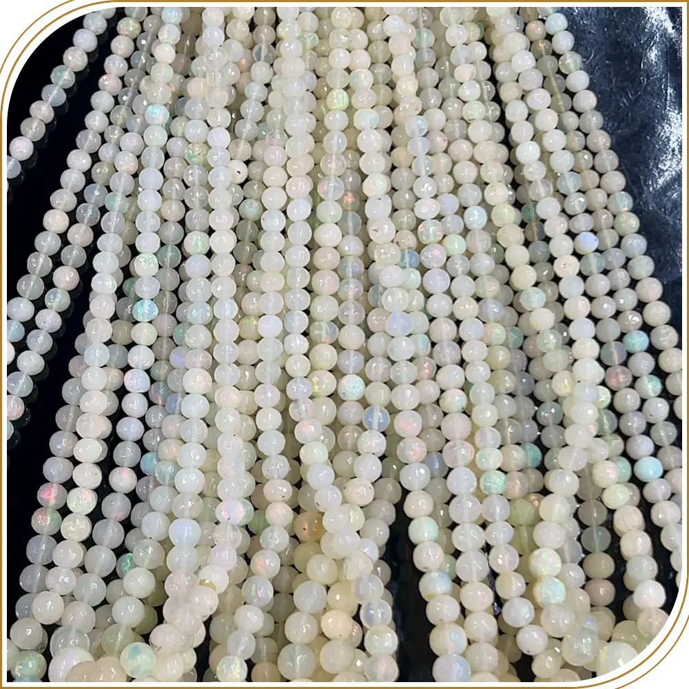 AAA Natural White Ethiopian Opal Loose Gemstone Faceted Round Ball Shape Beads Size 5-8mm Approx. 14 Inches Strand, Elegant And Classic Stones With A Faceted Finish