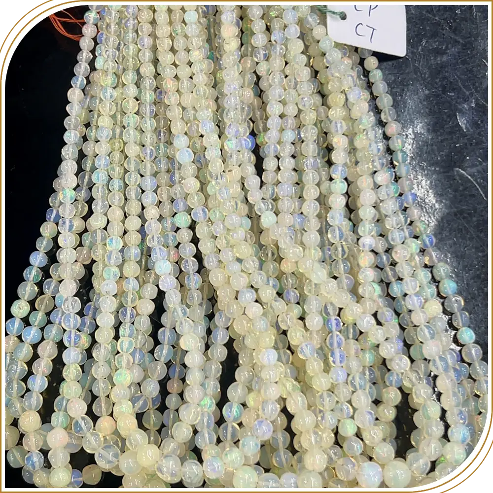 AAA Natural White Ethiopian Opal Loose Gemstone Smooth Round Ball Shape Beads Size 4-6mm Approx. 14 Inches Strand, Soft White Opal Stones Perfect For Any Design