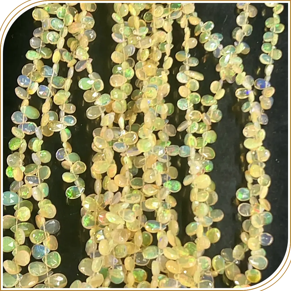 AAA Natural White Ethiopian Opal Loose Gemstone Faceted Briolette Peardrops Shape Beads Size 4-6mm Approx. 14 Inches Strand, Graceful Pear-Shaped Opals For Elegant Creations
