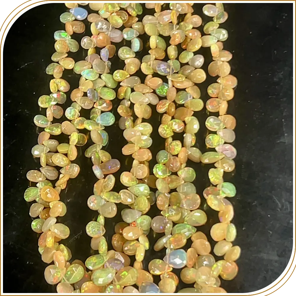 AAA Natural Dark Yellow Ethiopian Opal Loose Gemstone Faceted Briolette Peardrops Shape Beads Size 4-6mm Approx. 14 Inches Strand, Unique Yellow Stones With A Rich, Elegant Appeal