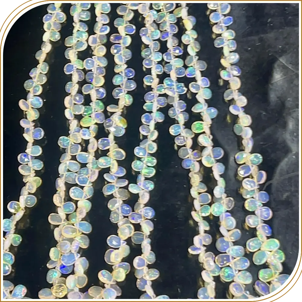 AAA Natural White Ethiopian Opal Loose Gemstone Faceted Briolette Peardrops Shape Beads Size 4-6mm Approx. 14 Inches Strand, Luxurious Pear-Shape Briolettes For High-End Jewelry
