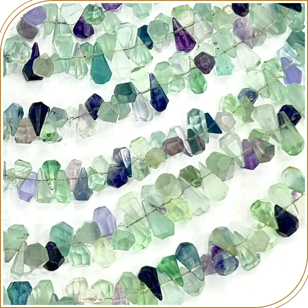 AAA Natural Multi Fluorite Gemstone Step Cut Briolette Teardrops 8 Inches Strand, A Kaleidoscope of Colors