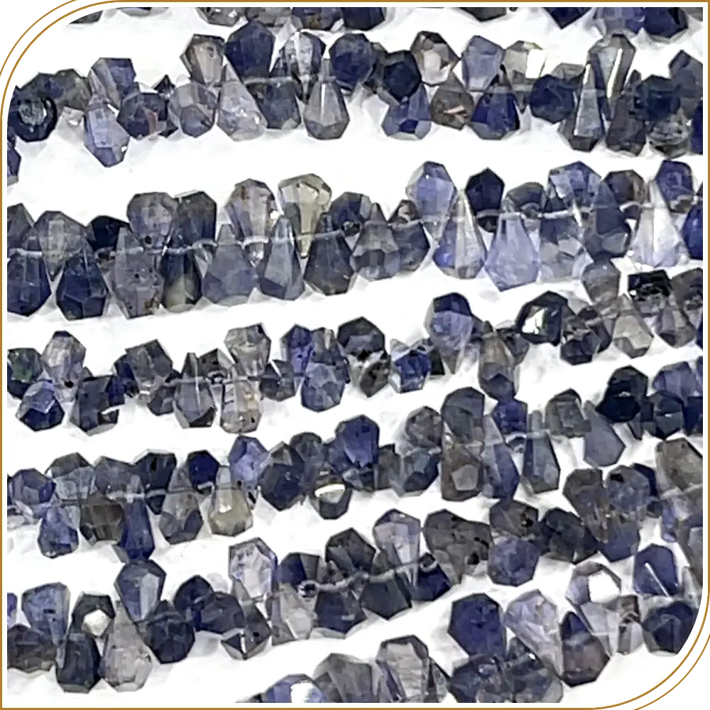 AAA Natural Shaded Blue Iolite Gemstone Step Cut Briolette Teardrops 8 Inches Strand, Cool and Sophisticated