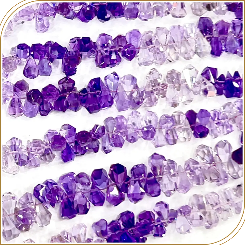 AAA Natural Pink Amethyst Shaded Gemstone Step Cut Briolette Teardrops 8 Inches Strand, A Delicate and Mesmerizing Look