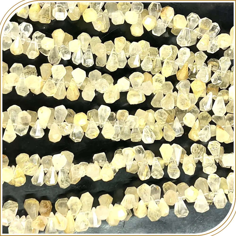 AAA Natural Golden Rutilated Quartz Gemstone Step Cut Briolette Teardrops 8 Inches Strand, Elegant and Sparkling