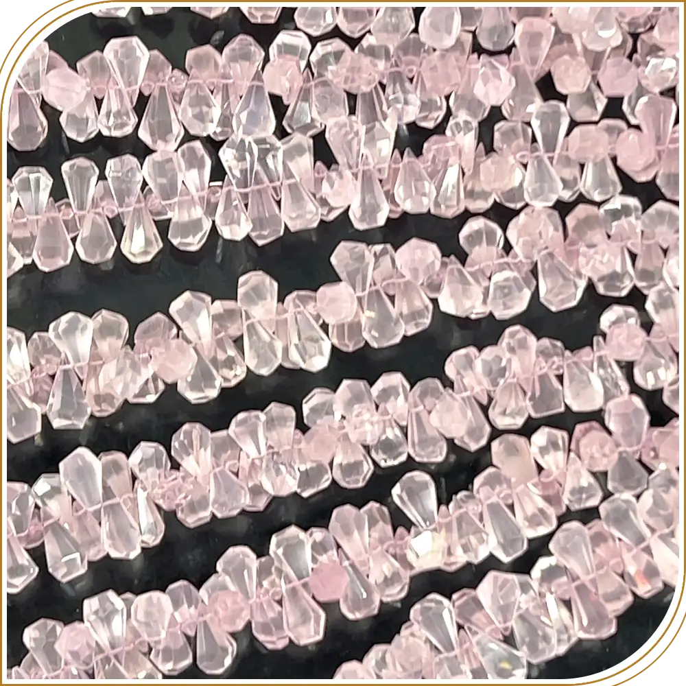 AAA Natural Pink Rose Quartz Gemstone Step Cut Briolette Teardrops 8 Inches Strand, Timelessly Soft and Feminine