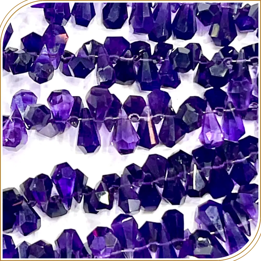 AAA Natural Purple Amethyst Gemstone Step Cut Briolette Teardrops 8 Inches Strand, Rich Color and Shine