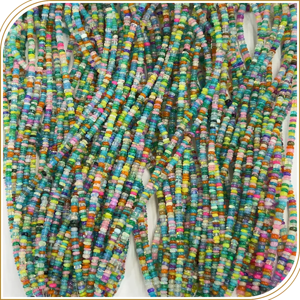 Natural Dyed Ethiopian Opal Smooth Rondelle Beads Multi-Color Beads Size 4mm to 4.5mm 17 Inches Strand