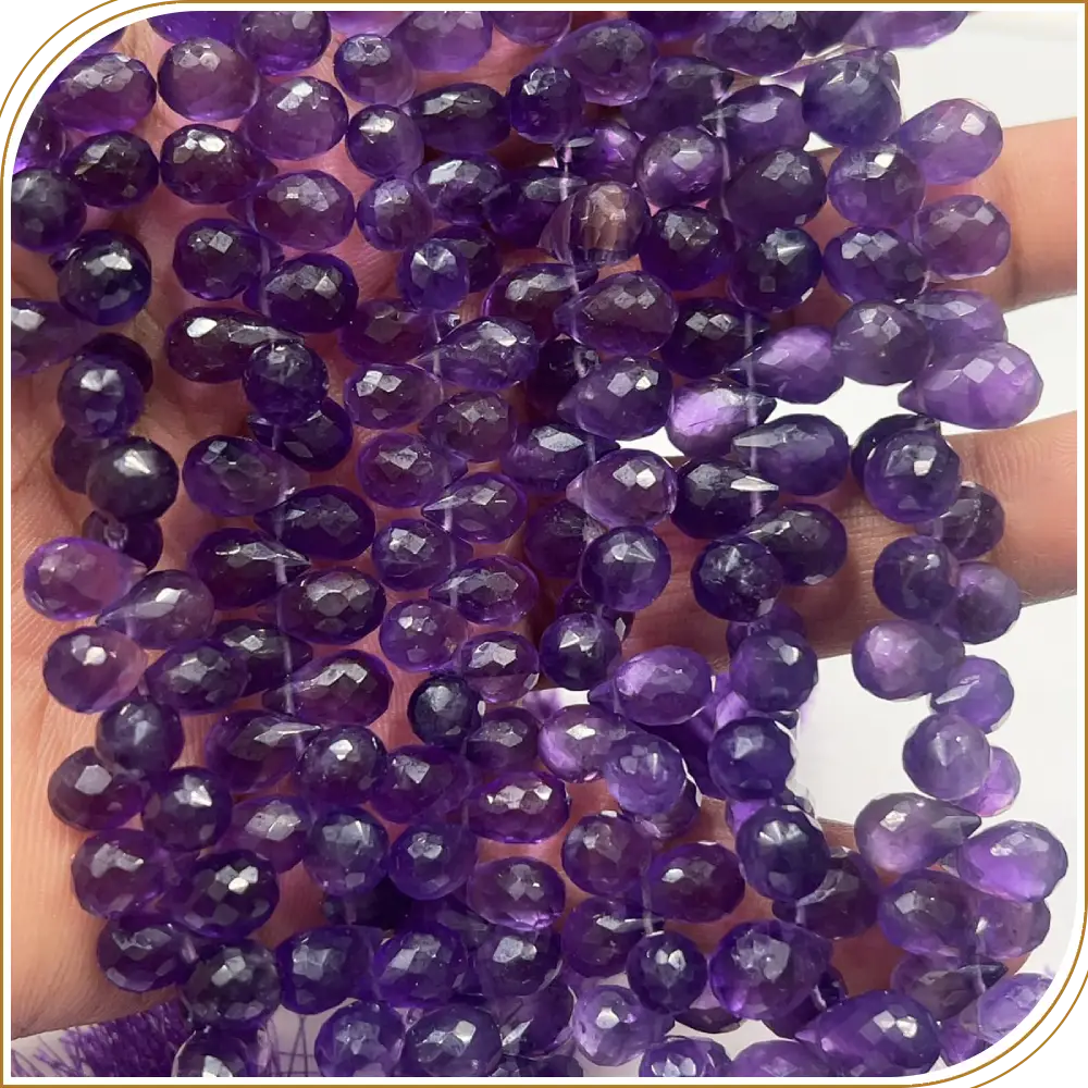 Natural Purple Amethyst Faceted Briolette Teardrop Beads 8 Inch Strand Size 8 to 10mm for Jewelry Making and Designing