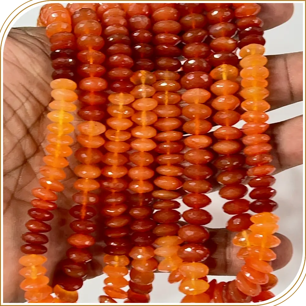 AAA Natural Red Carnelian Shaded German Cut Faceted Rondelle Beads Size 8 To 10mm 14 Inches Strand