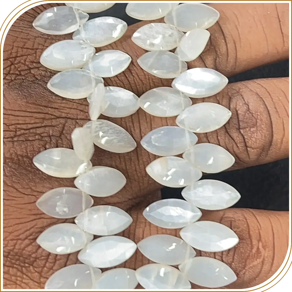 AAA Natural White African Moonstone Faceted Marquise Shape Briolette Beads Size 7x14mm Approx. 17 Inches Strand