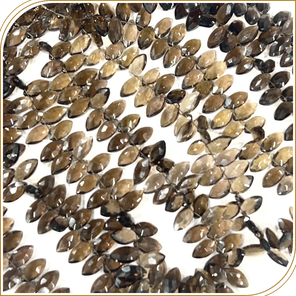 AAA Natural Smokey Quartz Faceted Marquise Shape Briolette Beads Size 7x14mm Approx. 17 Inches Strand