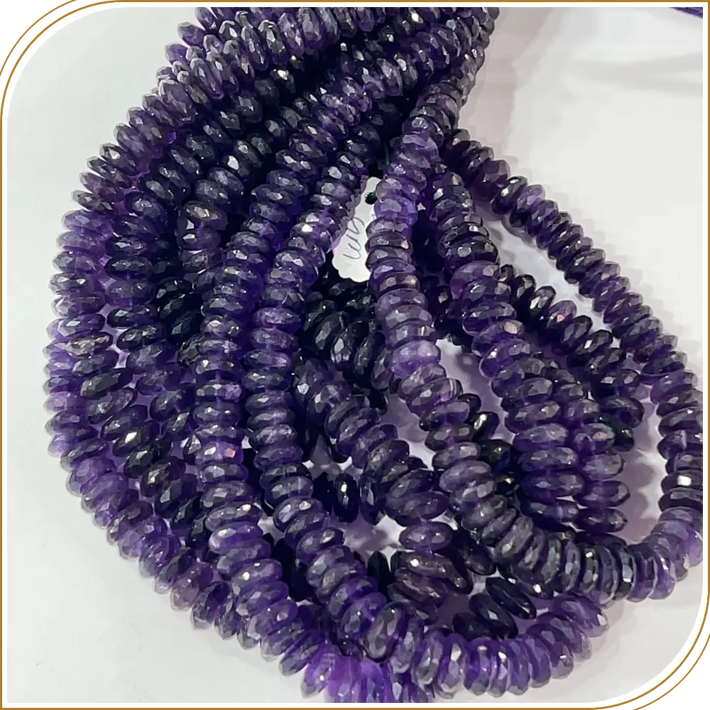 AAA Natural Purple Amethyst Quartz German Cut Faceted Rondelle Beads Size 8 To 10mm 14 Inches Strand