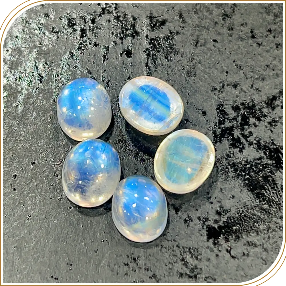 AAA Natural Blue Fire Indian Rainbow Moonstone Gemstone Cabochon Oval Shape 10x12mm Transparent Flashy Moonstone