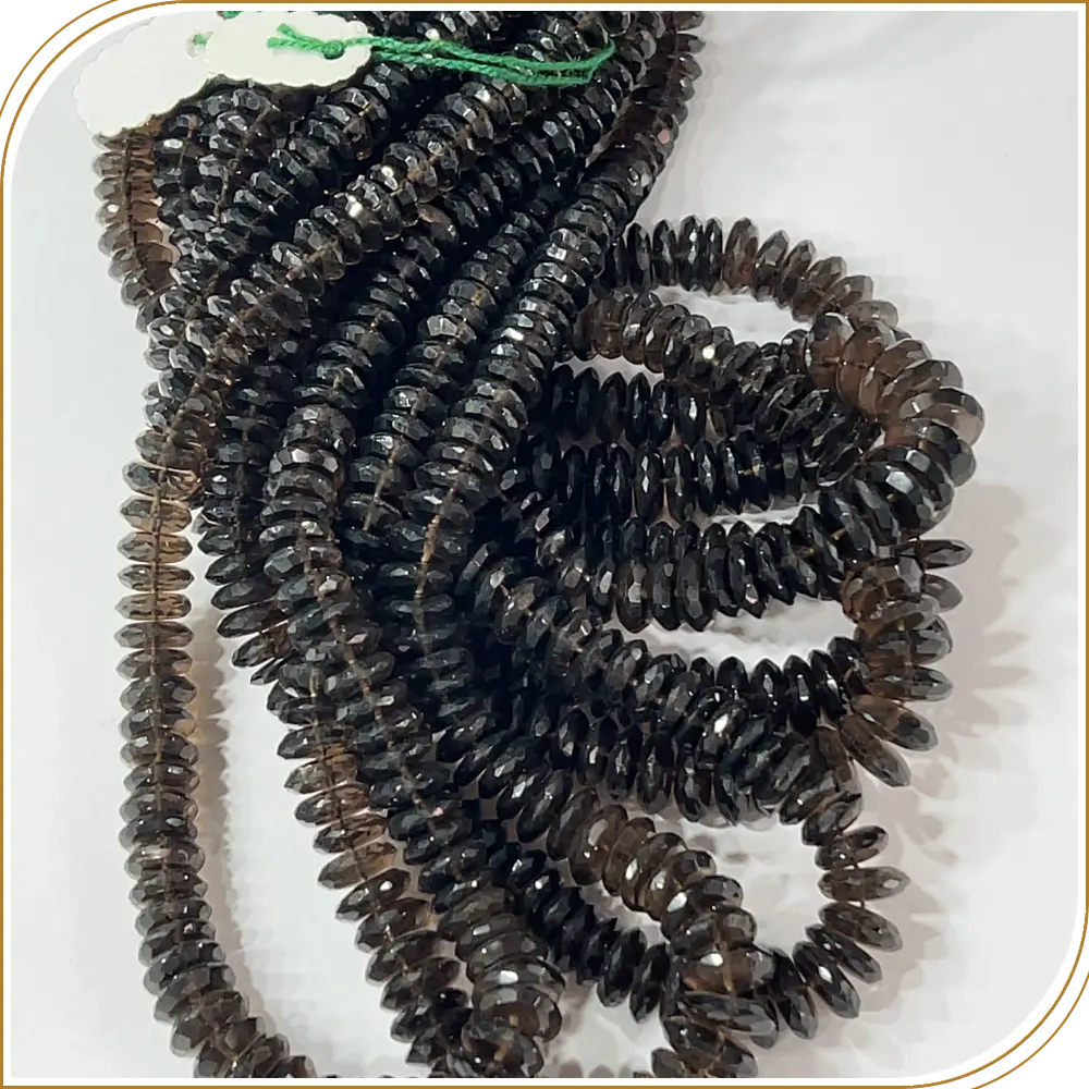 AAA Natural Smokey Quartz German Cut Faceted Rondelle Beads Size 8 To 10mm 14 Inches Strand