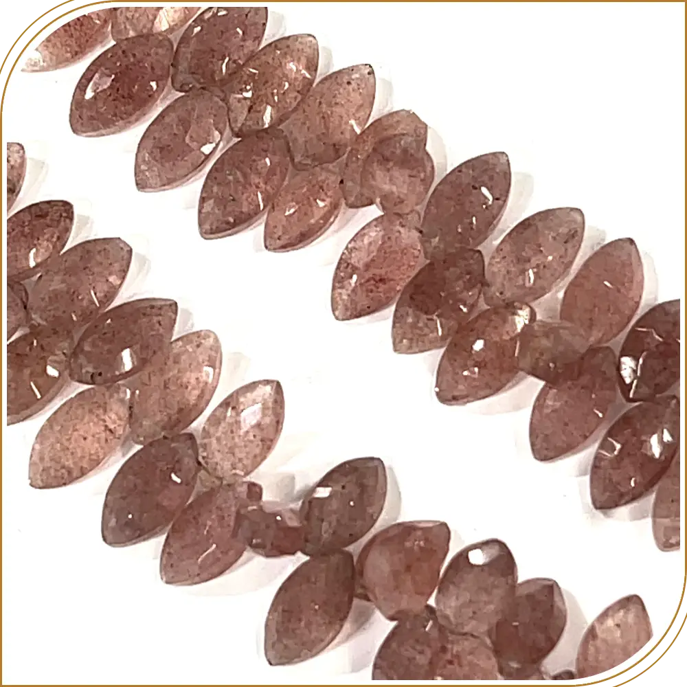 AAA Natural Pink Strawberry Quartz Faceted Marquise Shape Briolette Beads Size 7x14mm Approx. 17 Inches Strand