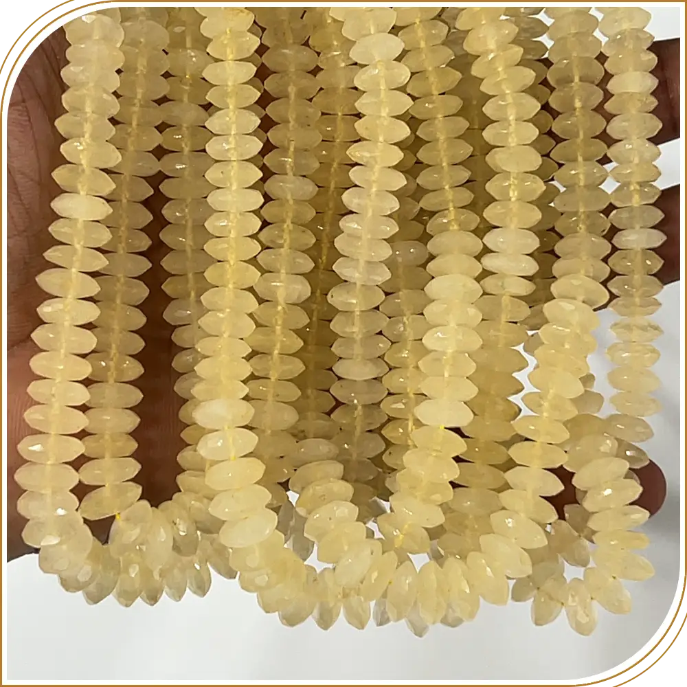 AAA Natural Yellow Aventurine Light Color German Cut Faceted Rondelle Beads Size 8 To 10mm 14 Inches Strand