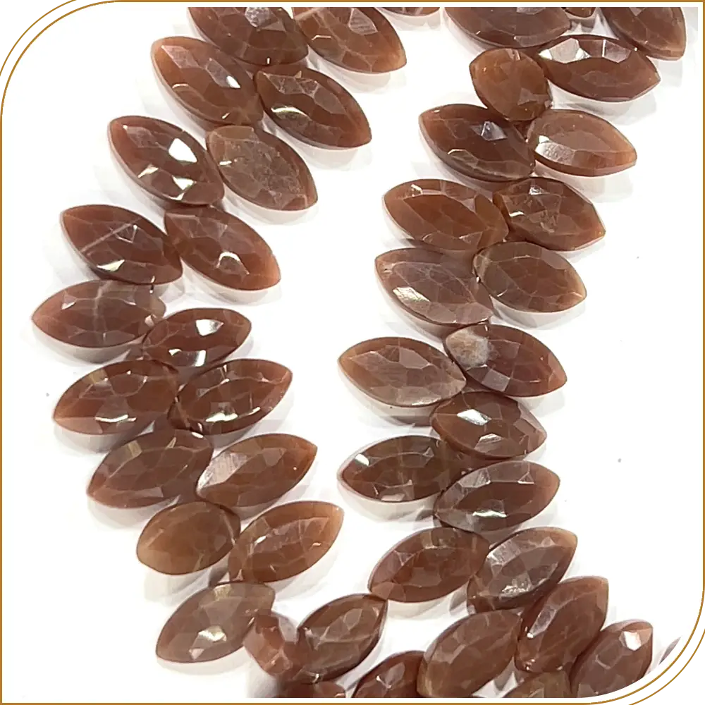 AAA Natural Brown Moonstone Faceted Marquise Shape Briolette Beads Size 7x14mm Approx. 17 Inches Strand