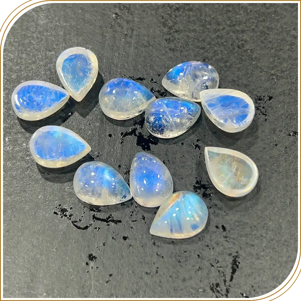 AAA Natural Blue Fire Indian Rainbow Moonstone Gemstone Cabochon Pear Shape 10x14mm Transparent Flashy Moonstone