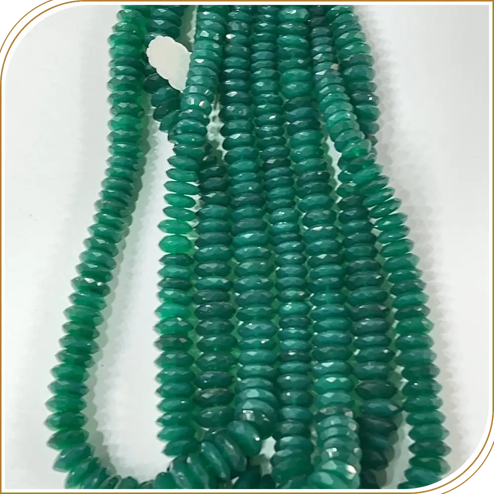 AAA Natural Green Onyx German Cut Faceted Rondelle Beads Size 8 To 10mm 14 Inches Strand