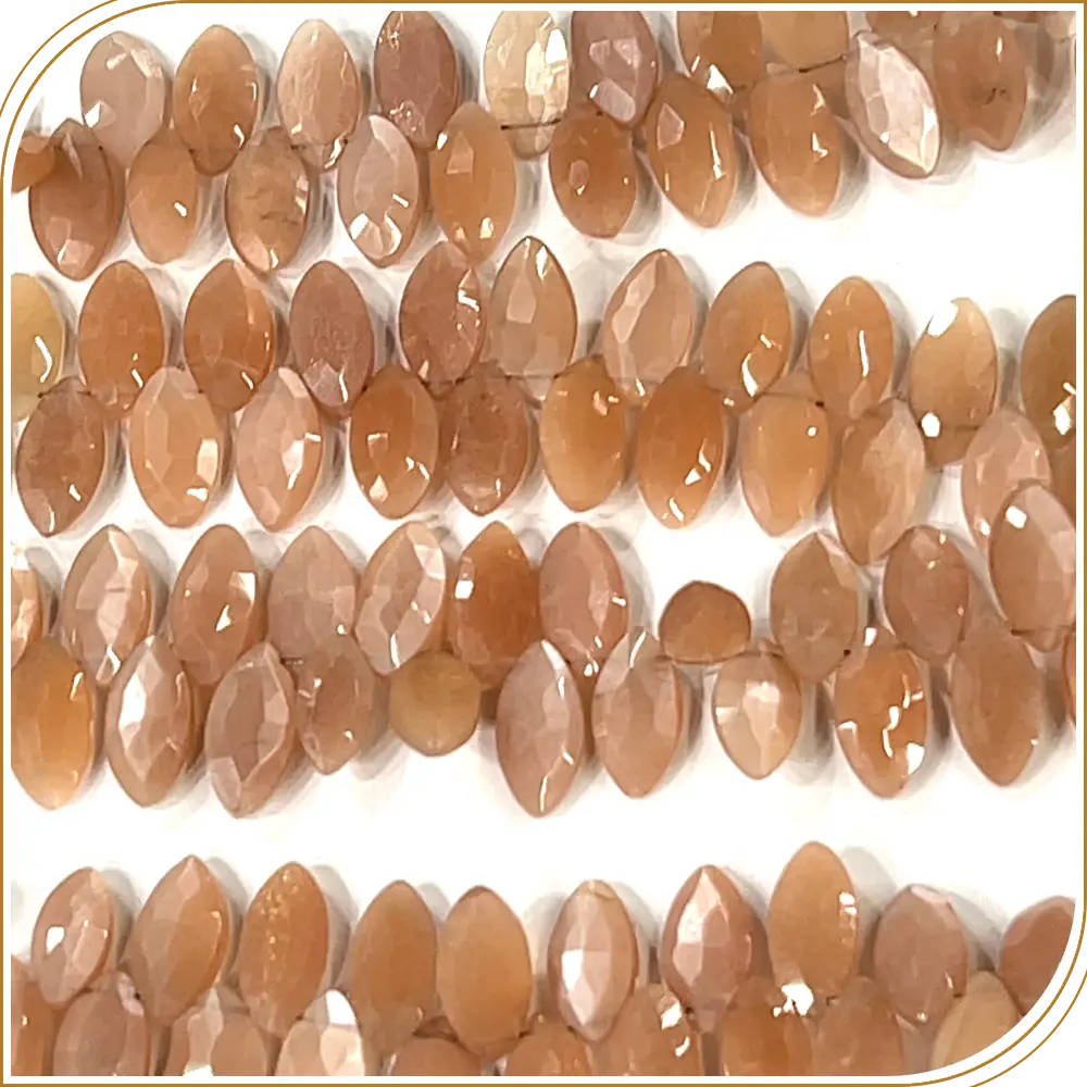 AAA Natural Peach Moonstone Faceted Marquise Shape Briolette Beads Size 7x14mm Approx. 17 Inches Strand