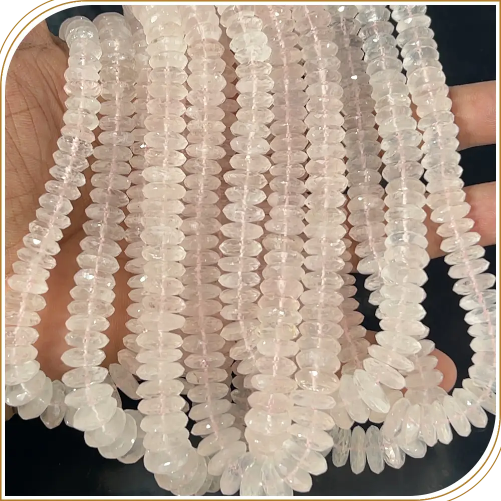 AAA Natural Pink Amethyst Quartz German Cut Faceted Rondelle Beads Size 8 To 10mm 14 Inches Strand