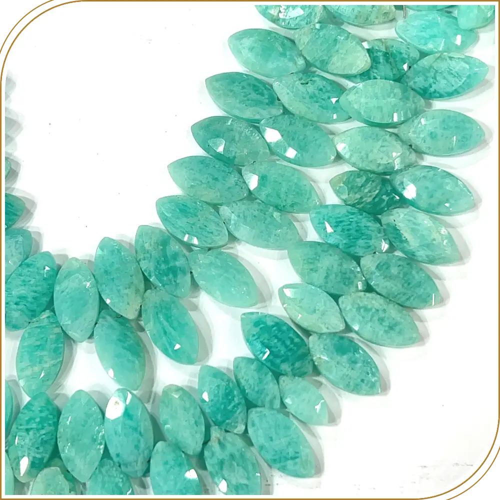 AAA Natural Blue Amazonite Faceted Marquise Shape Briolette Beads Size 7x14mm Approx. 17 Inches Strand