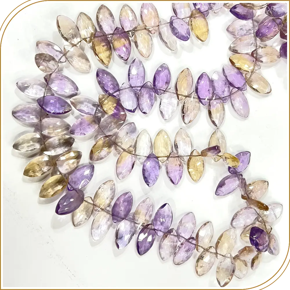 AAA Natural Ametrine Quartz Faceted Marquise Shape Briolette Beads Size 7x14mm Approx. 17 Inches Strand