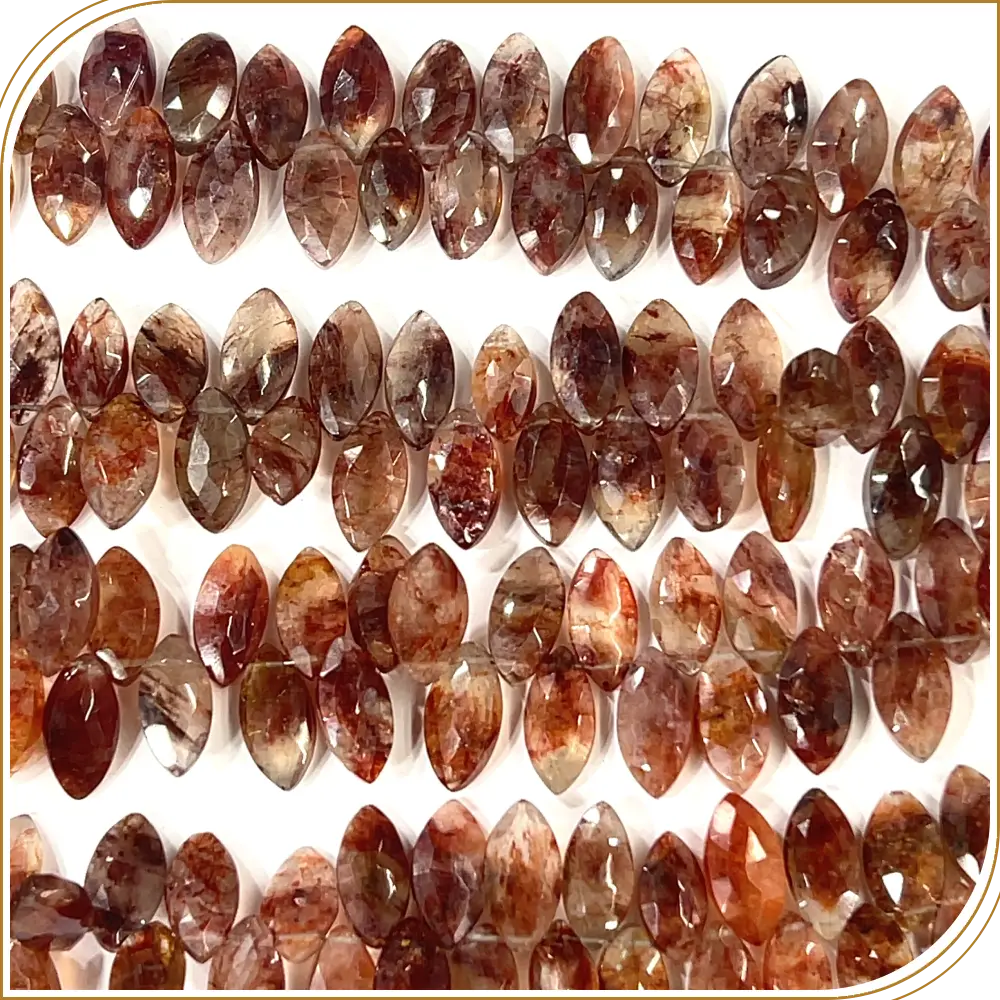 AAA Natural Brown Strawberry Quartz Faceted Marquise Shape Briolette Beads Size 7x14mm Approx. 17 Inches Strand