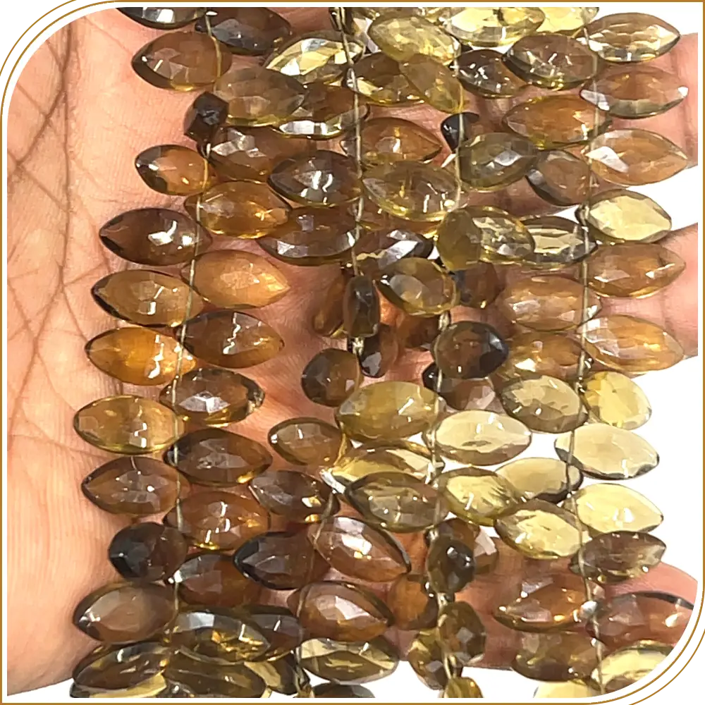 AAA Natural Beer Quartz Faceted Marquise Shape Briolette Beads Size 7x14mm Approx. 17 Inches Strand