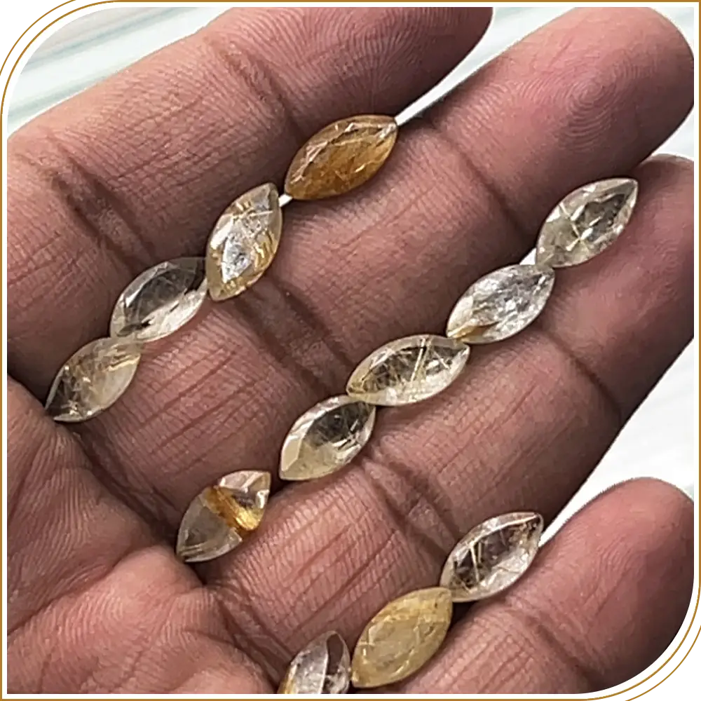 Natural Golden Rutilated Quartz Loose Gemstone Cut Stone Marquise Shape 5x10mm