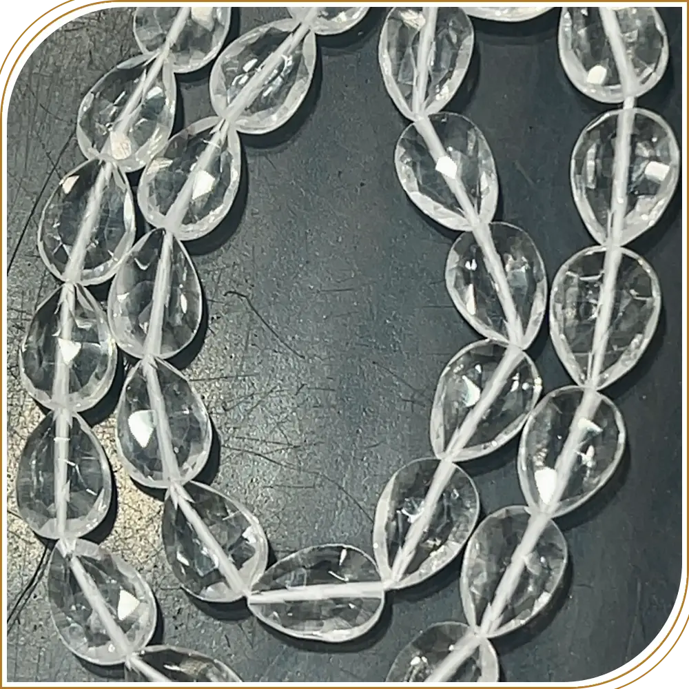Natural Crystal Quartz Faceted Pear Drops Straight Drill 16 Inch Strand Beads Size 6x8 to 9x13mm for Jewelry Making Bulk Wholesale