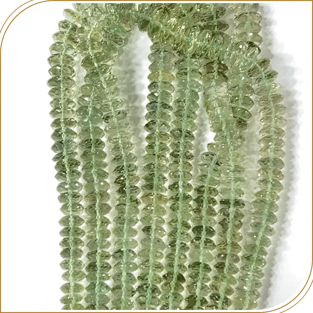 AAA Natural Green Amethyst Quartz German Cut Faceted Rondelle Beads Size 8 To 10mm 14 Inches Strand