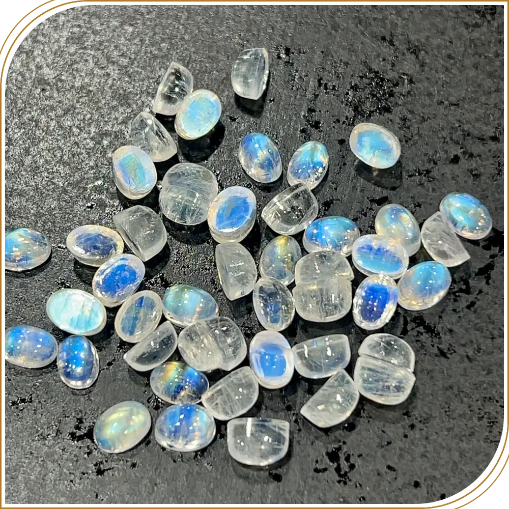 AAA Natural Blue Fire Indian Rainbow Moonstone Gemstone Cabochon Oval Shape 5x7mm Transparent Flashy Moonstone