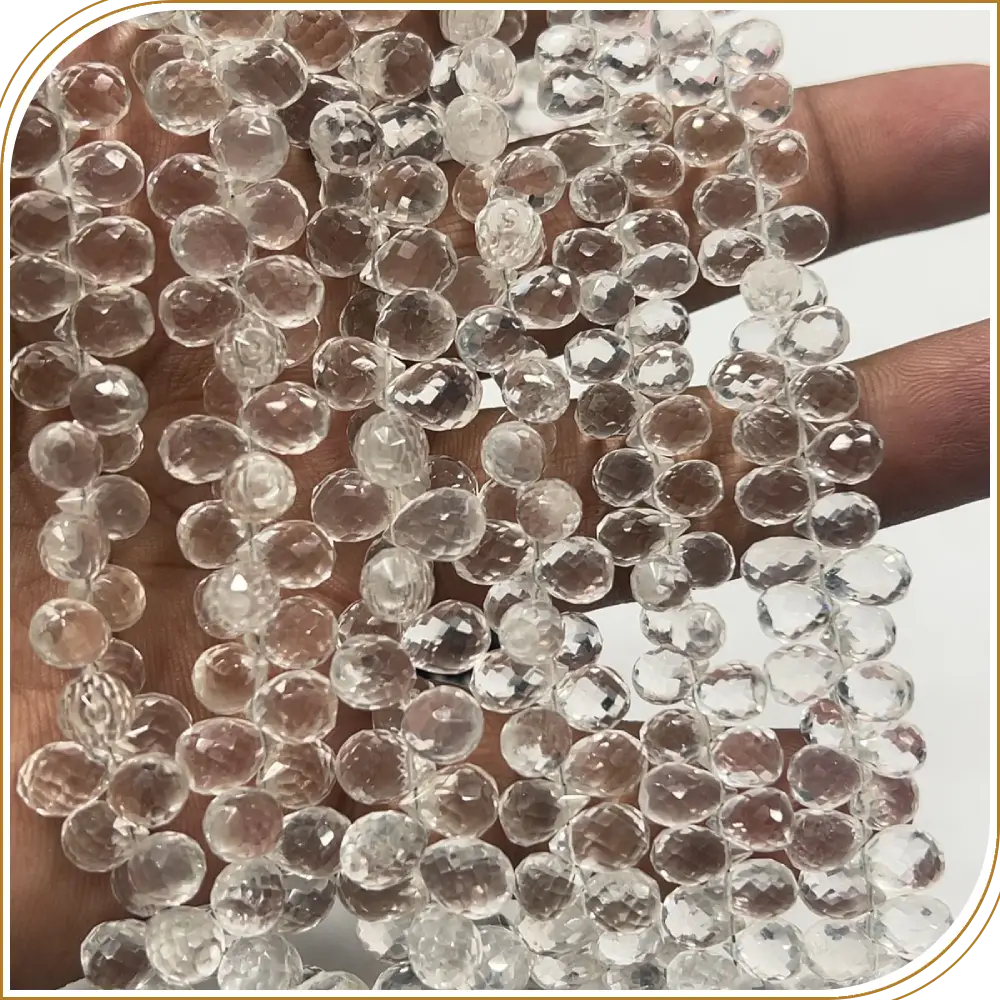 Natural Crystal Quartz Faceted Briolette Teardrop Beads 8 Inch Strand Size 8 to 10mm for Jewelry Design and Craft Projects