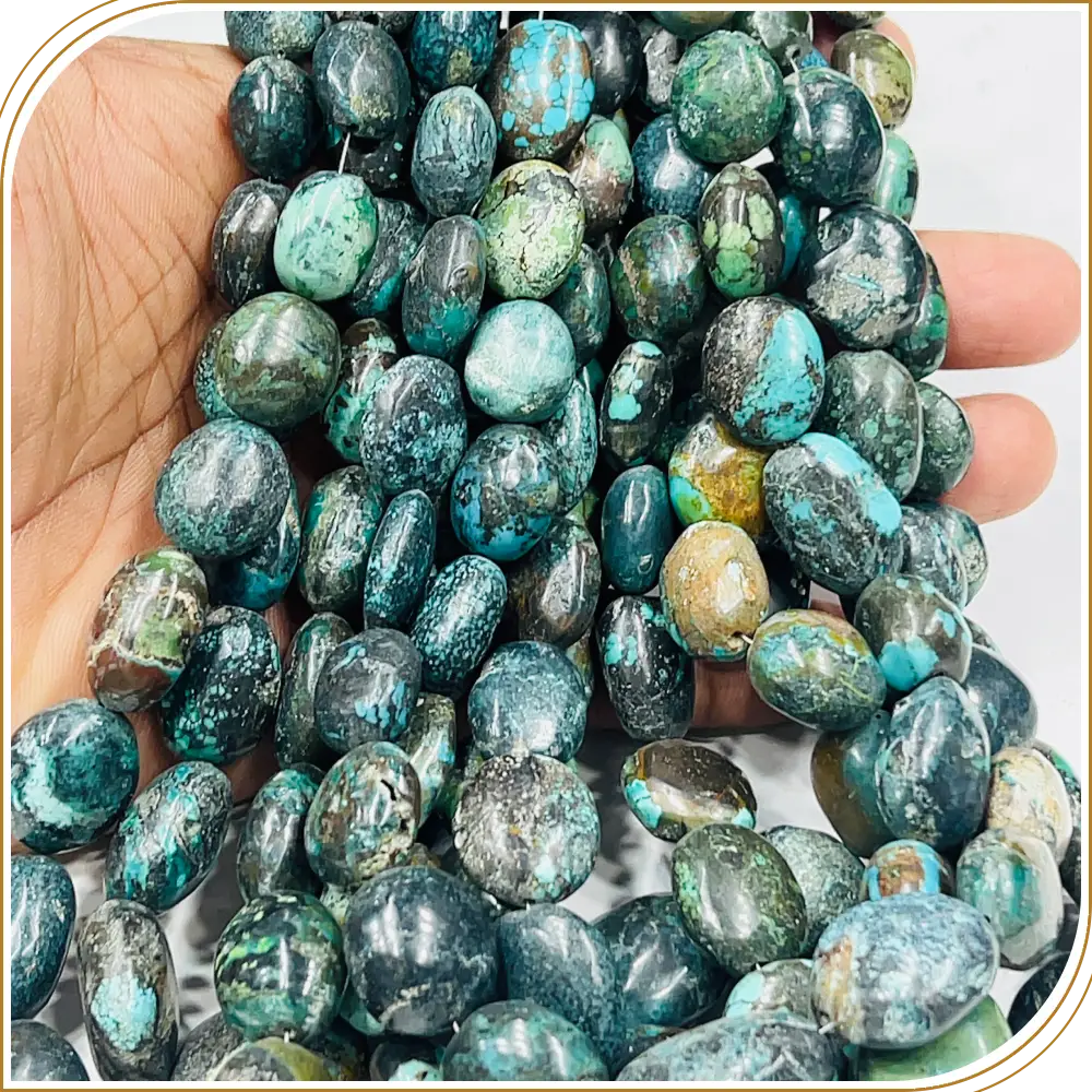 AAA Natural Tibetan Turquoise Smooth Oval Shape Beads Size 18 To 25mm 14 Inches Strand
