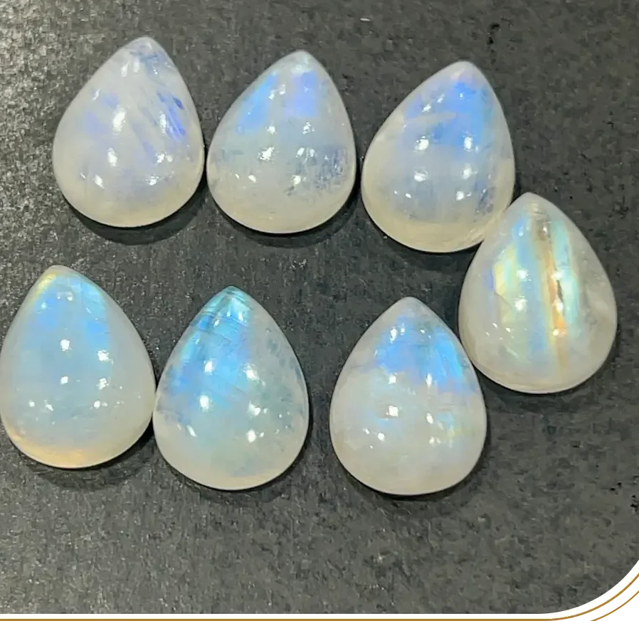AAA Natural Blue Fire Indian Rainbow Moonstone Gemstone Cabochon Pear Shape 12x16mm Transparent Flashy Moonstone